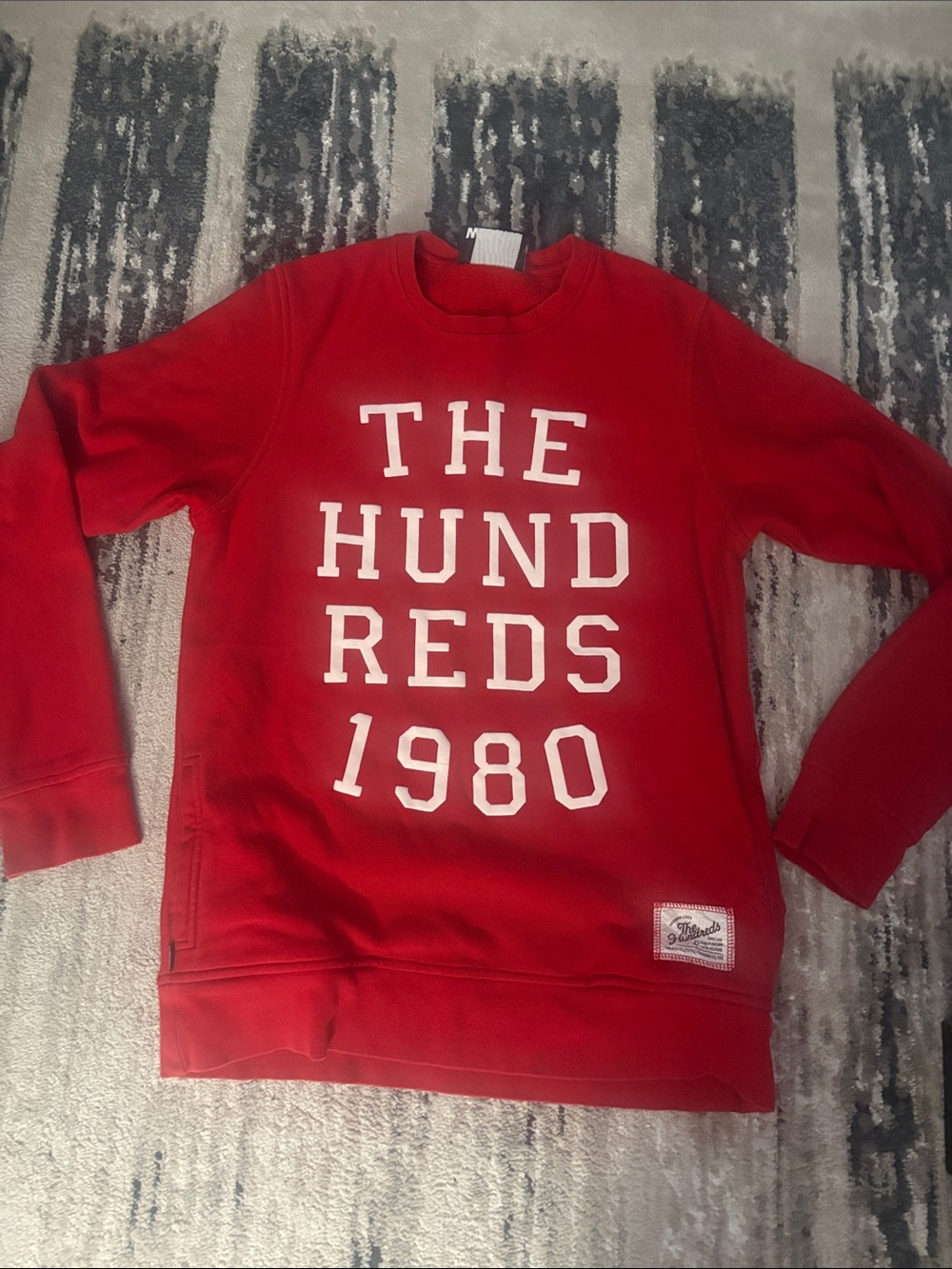 The Hundreds Red Crewneck Sweater with White 'THE HUNDREDS 1980' Logo